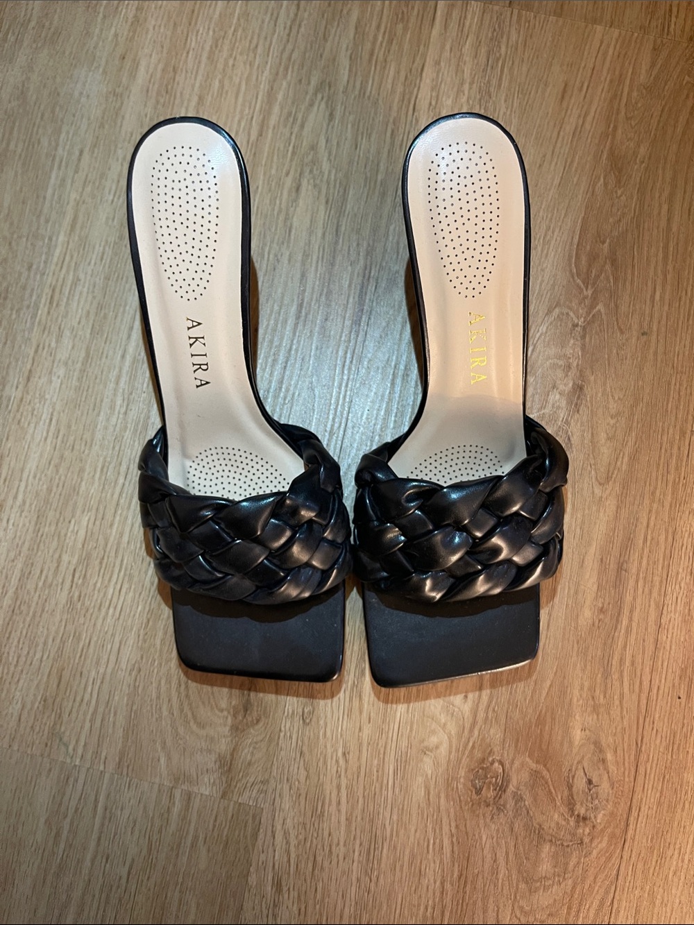 AKIRA Black Braided Square Toe Slide Sandals